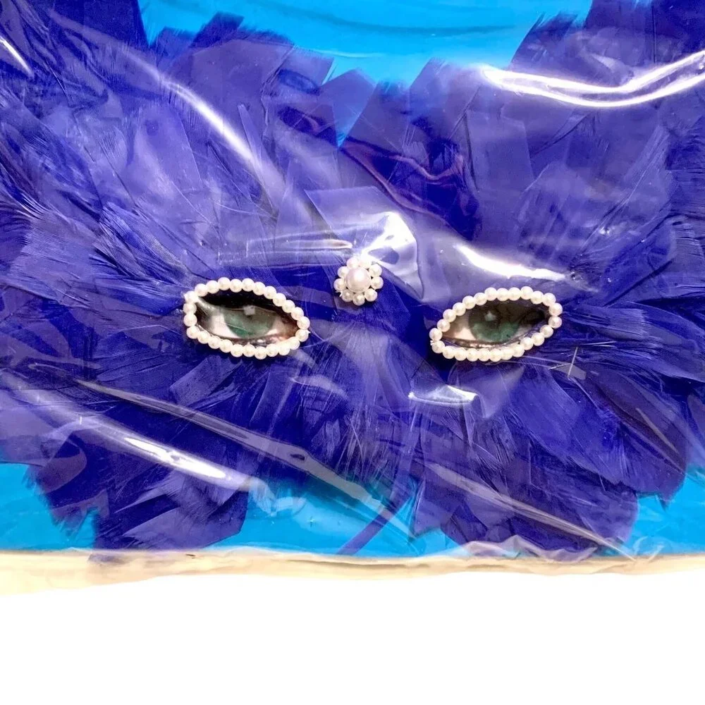 Fright Factory Fantasy Bird Mask Blue Feather Costume Halloween Mardi Gras